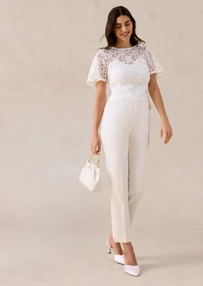 Bluză cu dantelă ecru