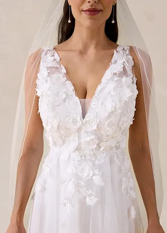 Robe de mariée en tulle avec fleurs appliquées • ecru • Boutique bonprix