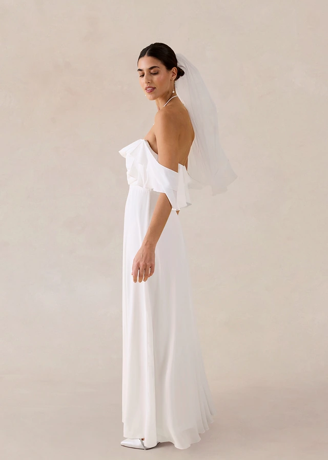 Robe de mariée en mousseline avec drapé, Couleur: écru