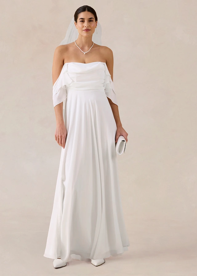 Robe de mariée en mousseline avec drapé, Couleur: écru