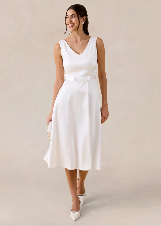 Robe fourreau en satin brillant, Couleur: écru