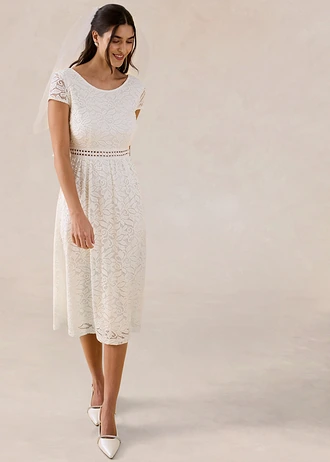 Jersey jurk met gehaakt inzetstuk in de taille • wolwit • bonprix online shop