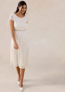 Krajkové šaty s háčkovanou vsadkou v pase • přírodní bílá • bonprix obchod