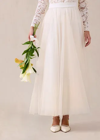 Maxi rok van sierlijke tule, Kleur: wit-champagnekleur