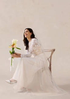 Jupe longue en tulle délicat écru