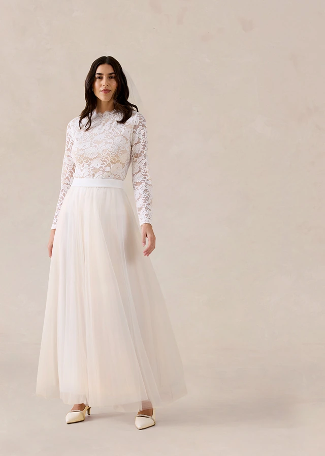 Maxi rok van sierlijke tule • wit-champagnekleur • product-page.page-title-suffix
