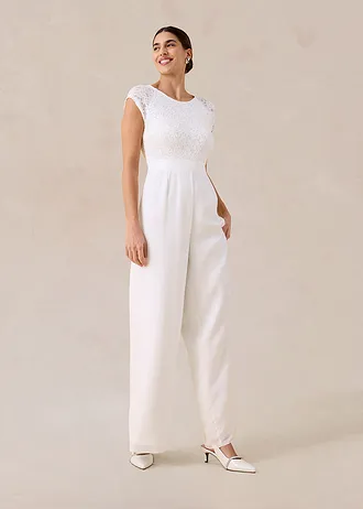 Jumpsuit van fijn chiffon met kant • wolwit • bonprix online shop