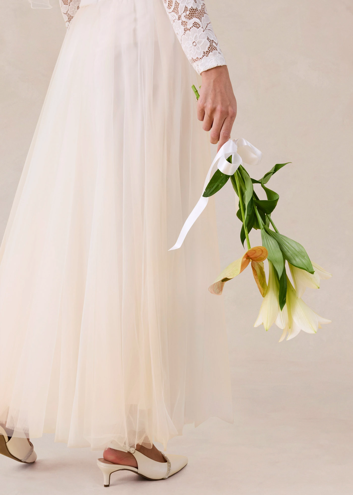 Maxi rok van sierlijke tule • wit-champagnekleur • bonprix online shop