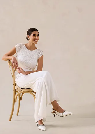 Salopetă din șifon fin cu dantelă • ecru • magazin bonprix