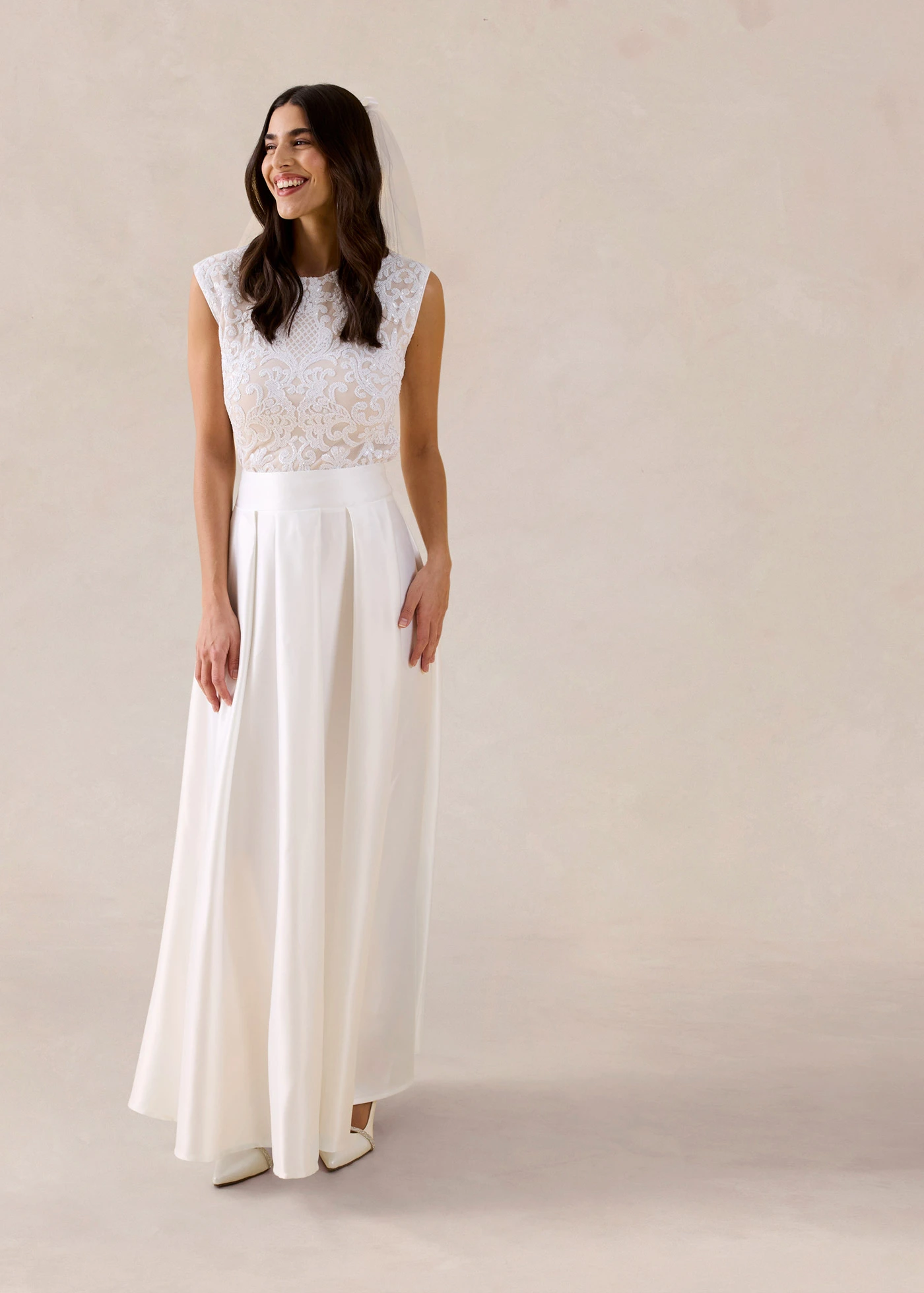 Jupe longue en satin brillant • ecru • Boutique bonprix