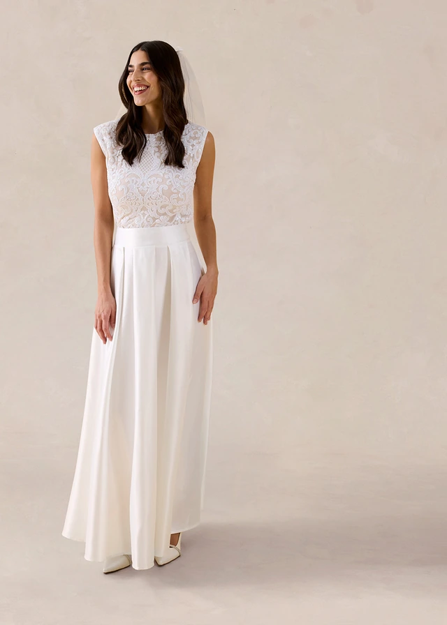 Jupe longue en satin brillant, Couleur: ecru