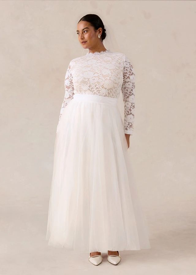 Jupe longue en tulle délicat, Couleur: blanc/champagne