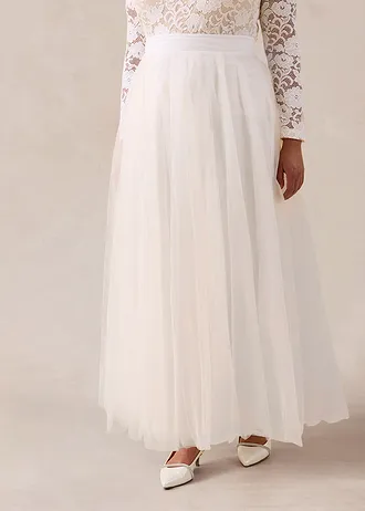 Maxi rok van sierlijke tule, Kleur: wit-champagnekleur