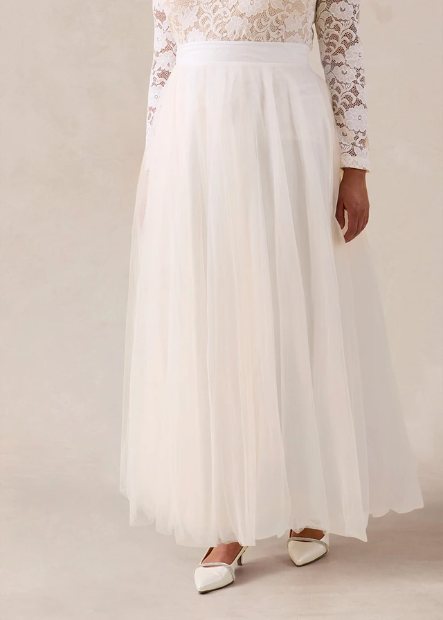 Jupe longue en tulle délicat, Couleur: blanc/champagne