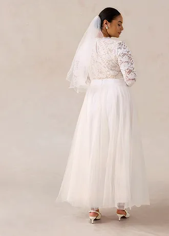 Maxi rok van sierlijke tule, Kleur: wit-champagnekleur