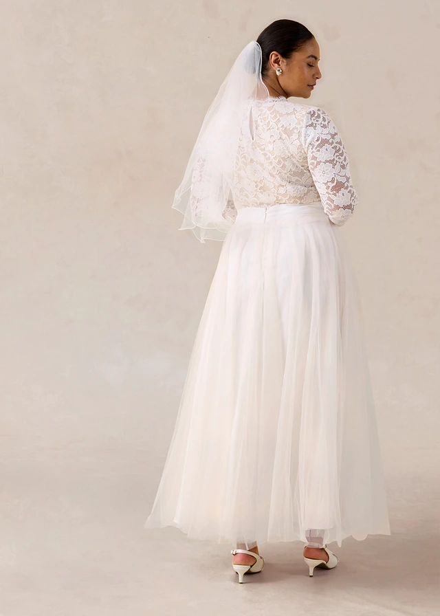 Maxi rok van sierlijke tule, Kleur: wit-champagnekleur