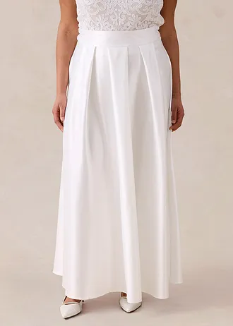 Spódnica maxi z połyskującej satyny, kolor: biel wełny