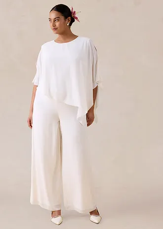 Jumpsuit van fijn chiffon, Kleur: wolwit