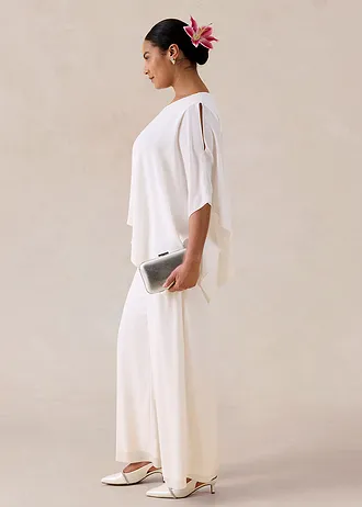 Jumpsuit van fijn chiffon, Kleur: wolwit