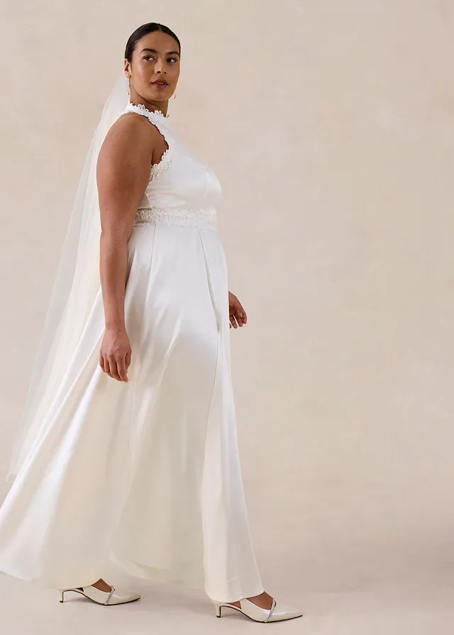 Robe de mariée en satin brillant et dentelle, Couleur: écru