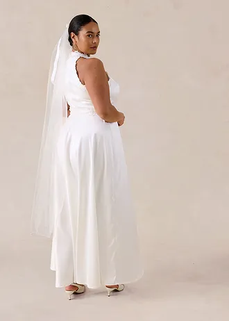 Rochie de mireasă din satin lucios cu dantelă, culoare: ecru