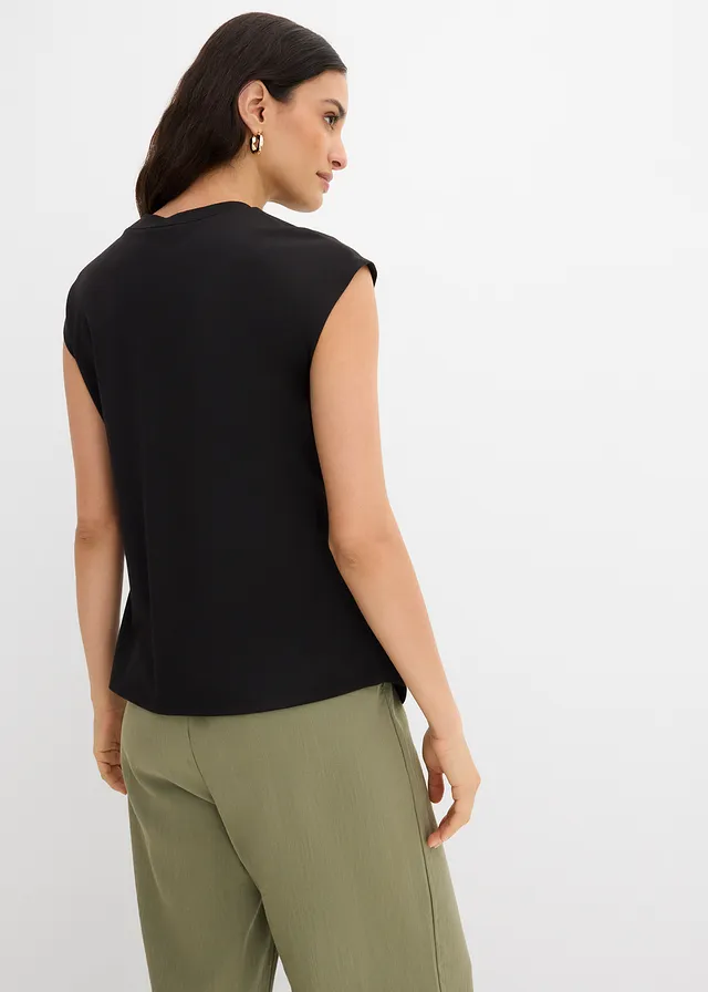 Shirt met asymmetrische onderrand van een viscose-mix, Kleur: zwart