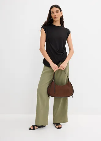 Shirt met asymmetrische onderrand van een viscose-mix, Kleur: zwart