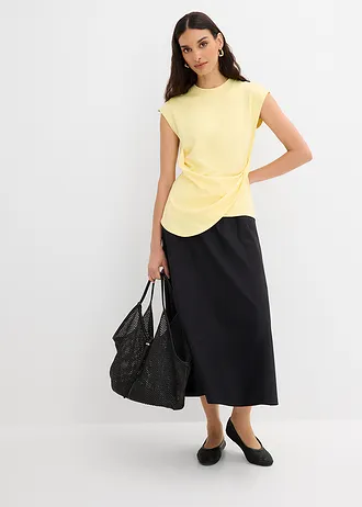 Shirt met asymmetrische onderrand van een viscose-mix, Kleur: lichtgeel