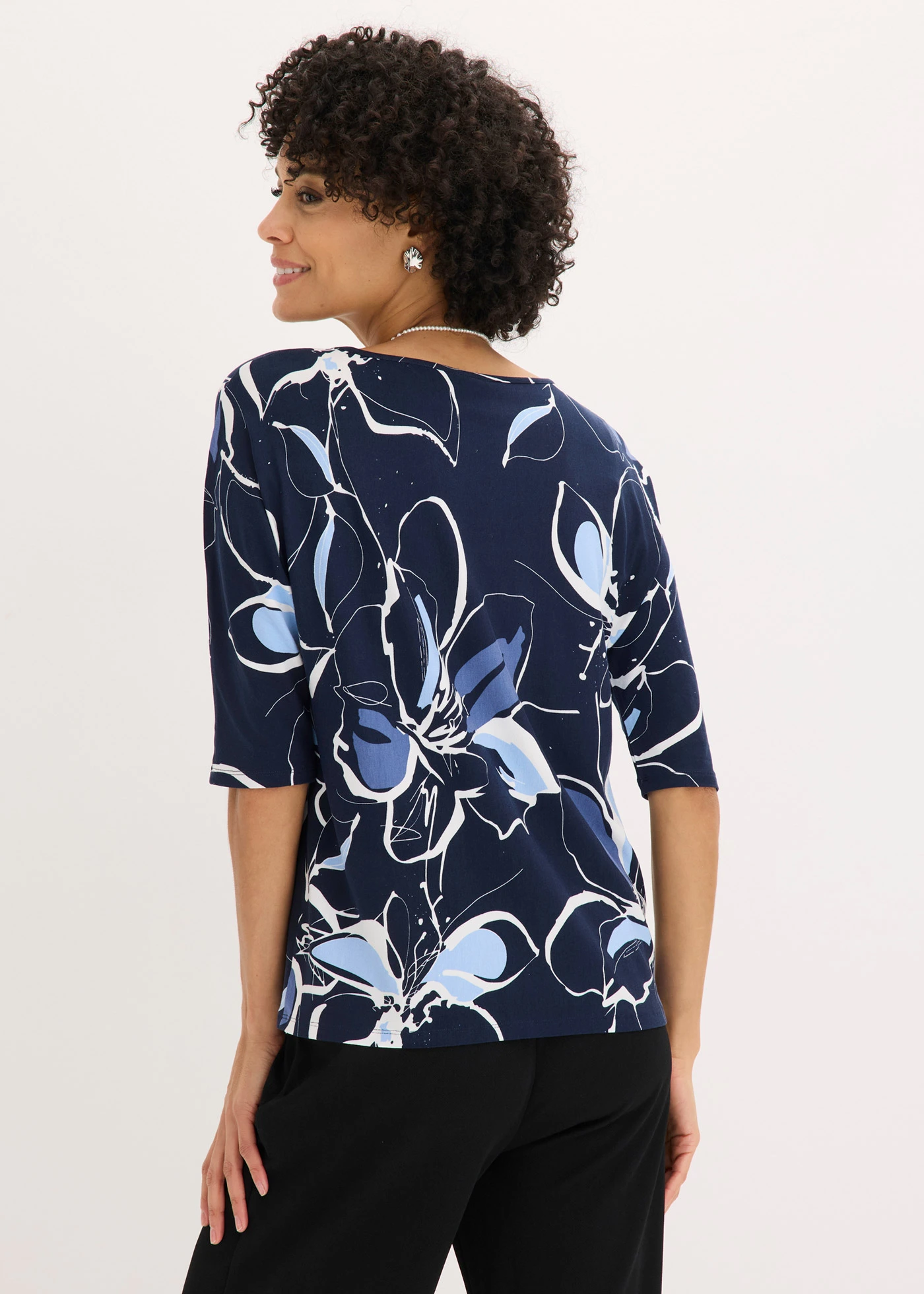 Shirt met bloemenprint • donkerblauw/wolwit gebloemd • bonprix online shop