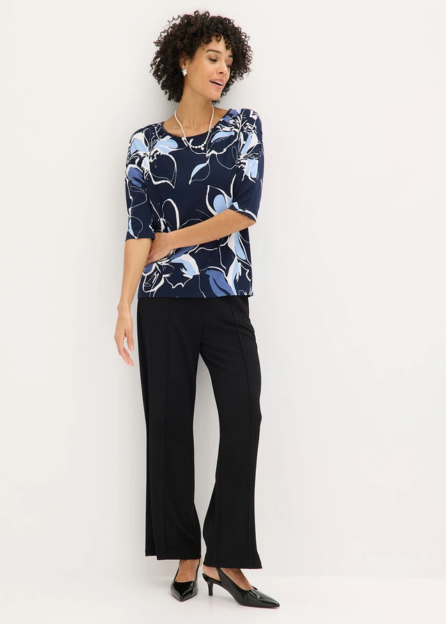 Shirt met bloemenprint, Kleur: donkerblauw/wolwit gebloemd