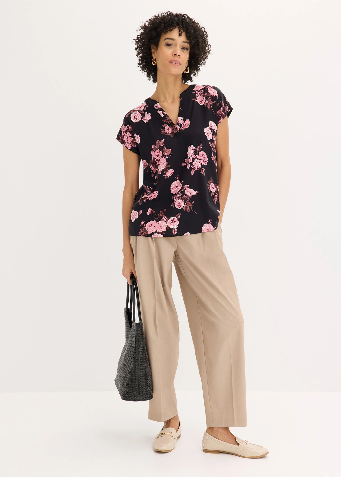 Tuniek van viscose • zwart-lichtroze gebloemd • bonprix online shop