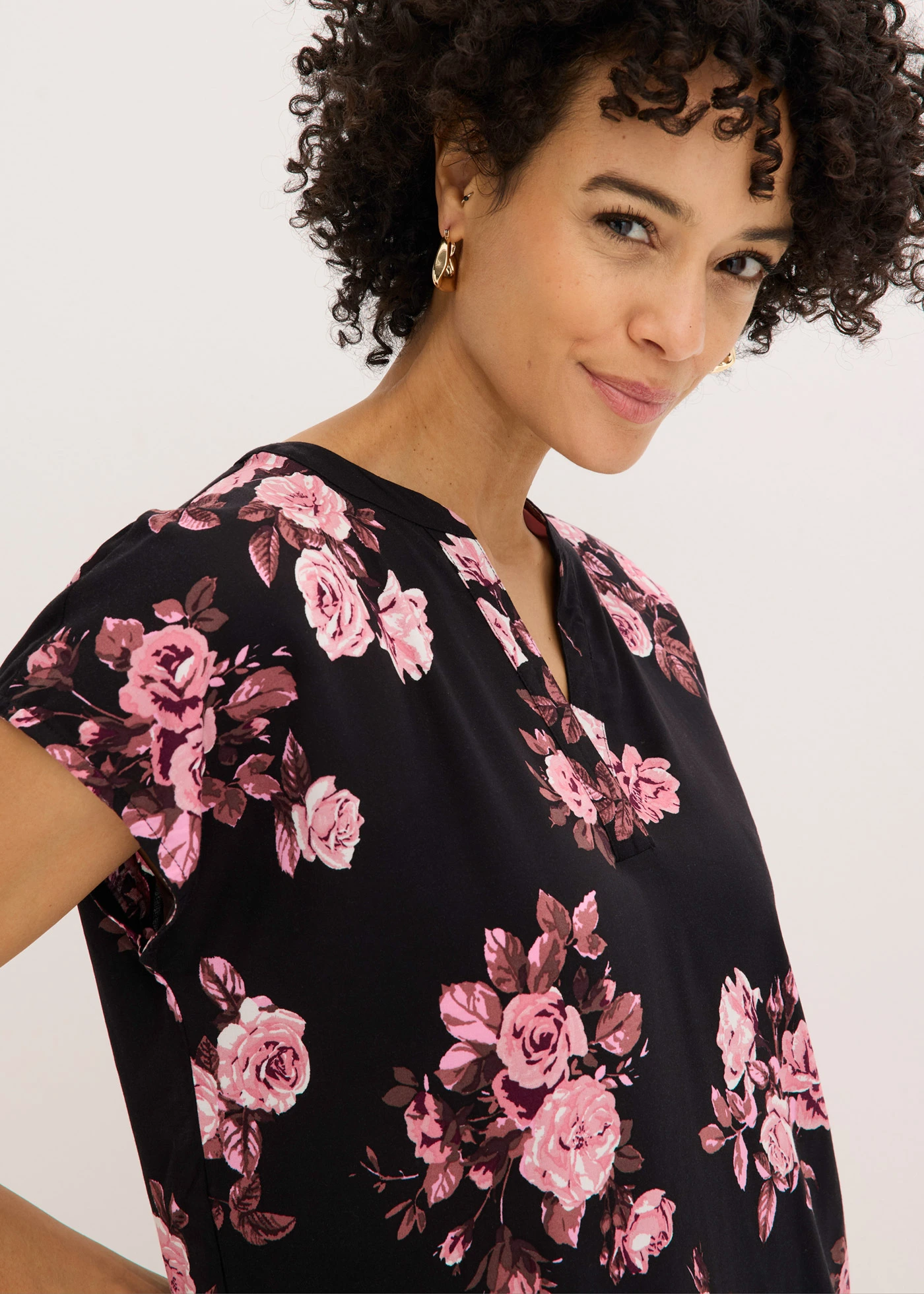 Tunique en viscose • noir-rose clair-rose clair • Boutique bonprix