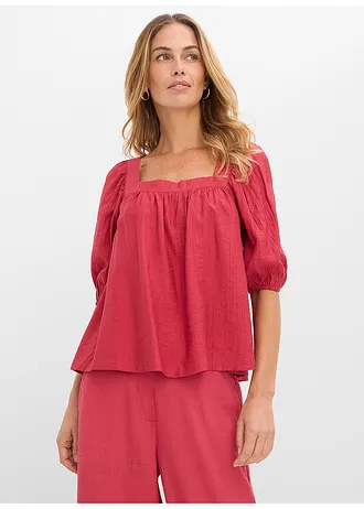 Blouse van gestructureerde crinkle, Kleur: kersenrood