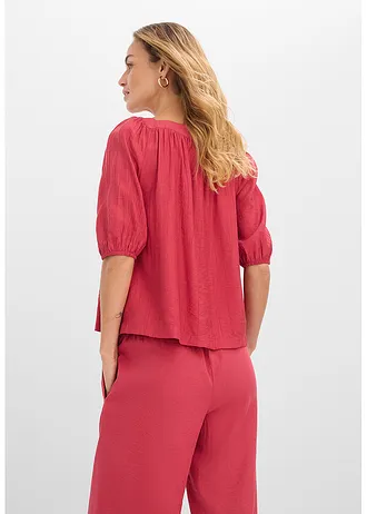 Blouse van gestructureerde crinkle, Kleur: kersenrood