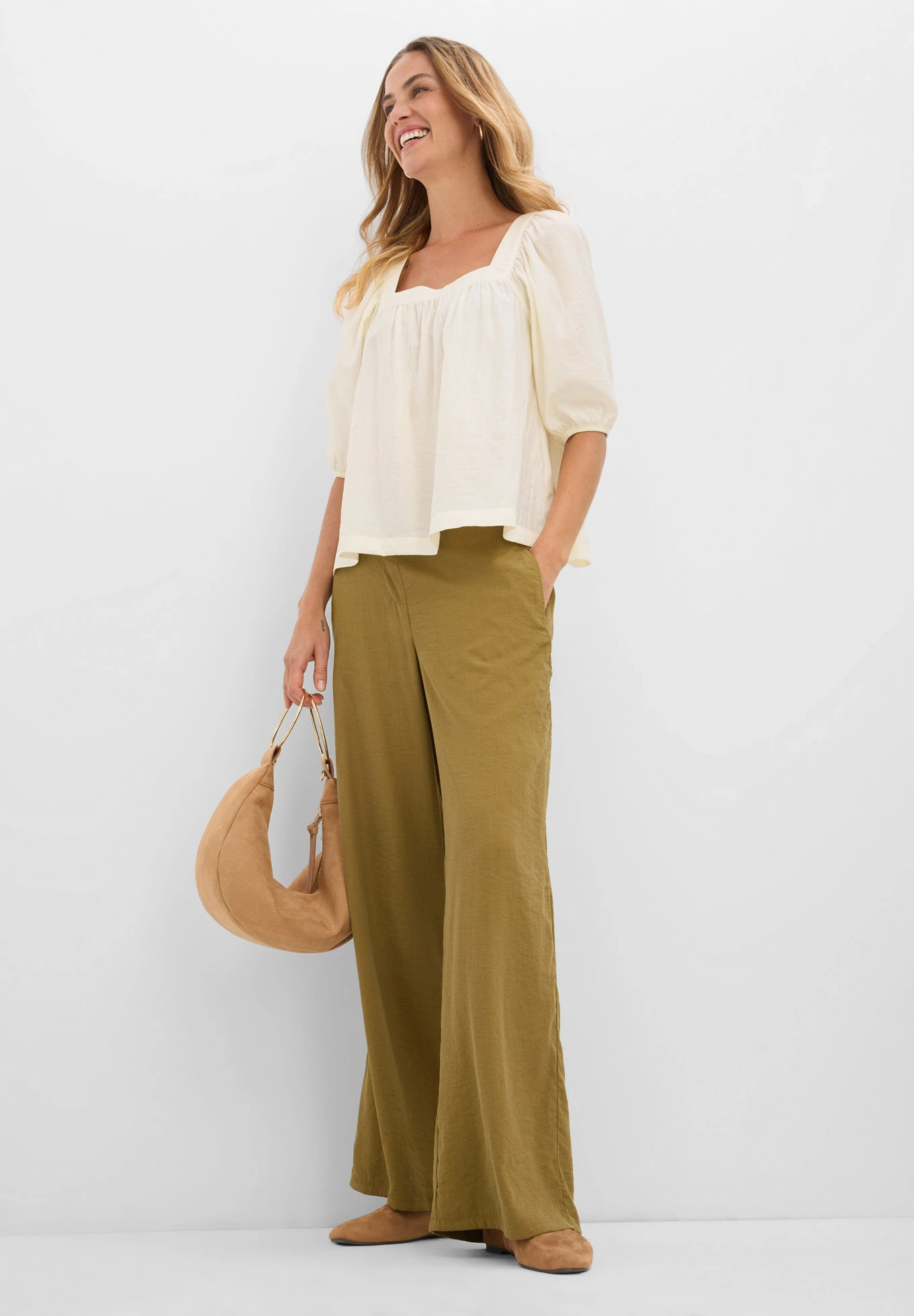 Blouse van gestructureerde crinkle • wolwit • bonprix online shop