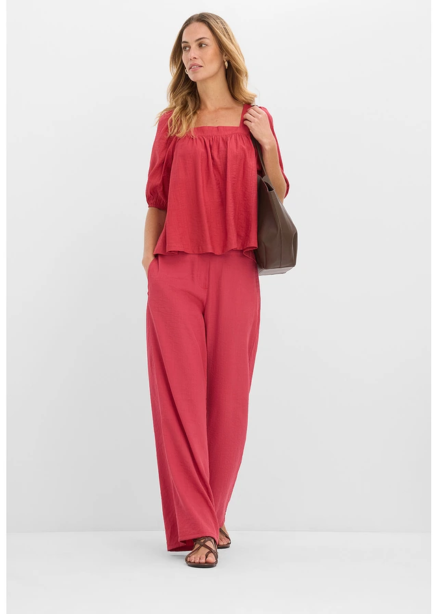 Blouse van gestructureerde crinkle kersenrood