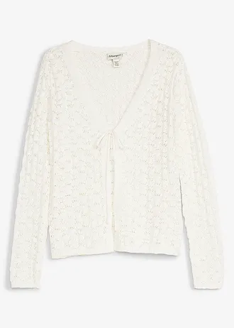 Gilet en maille ajourée 100% coton • écru • Boutique bonprix