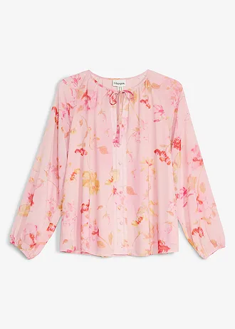 Chiffonblouse met strikbandjes, Kleur: roze-pink gebloemd