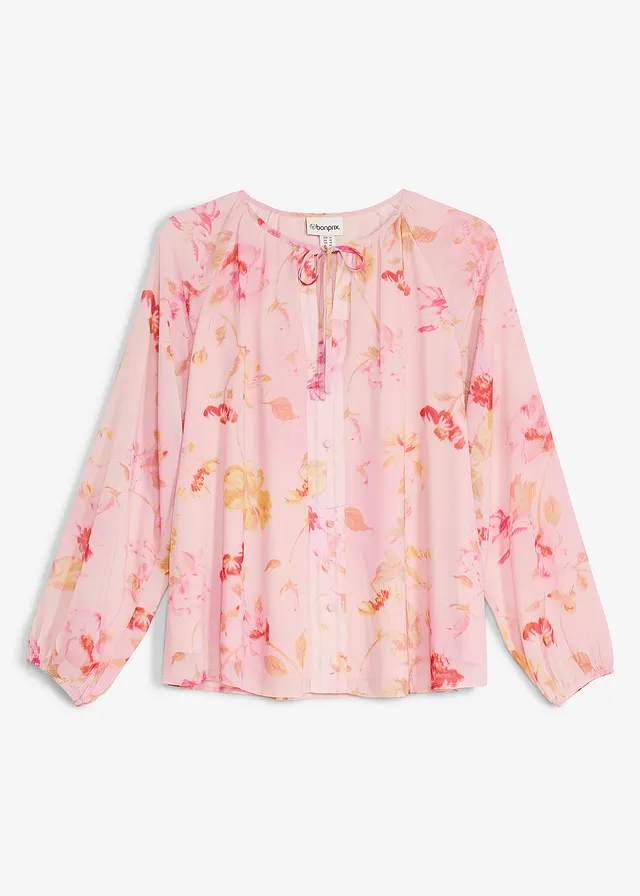 Blouse en mousseline avec liens à nouer • rose/fuchsia floral • Boutique bonprix