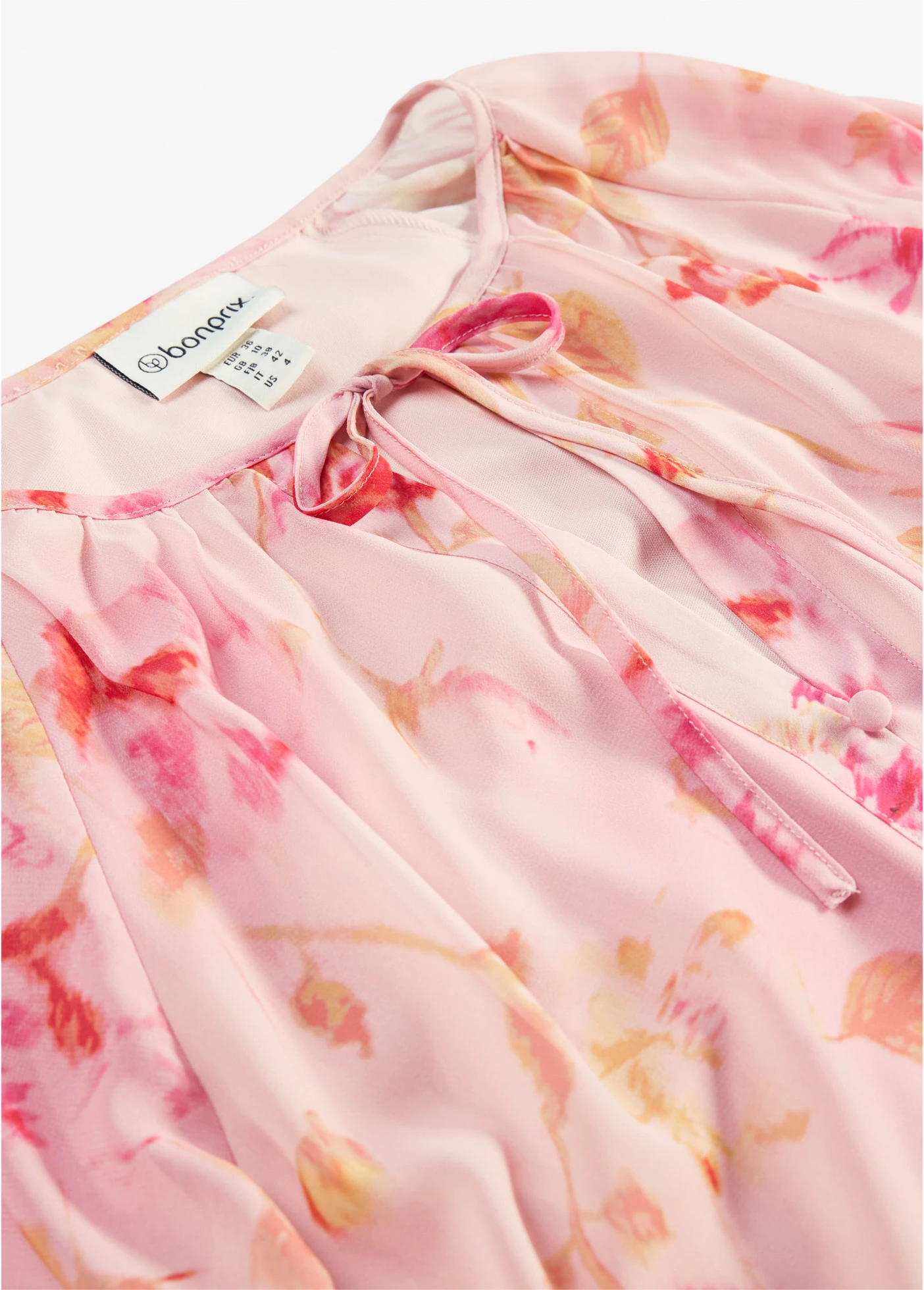 Šifonová halenka s vázačkami • růžovo-pink s květy • bonprix obchod