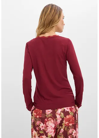 Longsleeve van een zachte viscose-mix, Kleur: robijnrood