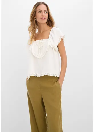 Top blouse en crêpe légère • ecru • Boutique bonprix