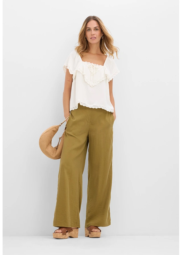 Blouse van lichte crêpe, Kleur: wolwit