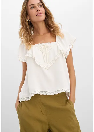 Top blouse en crêpe légère • ecru • Boutique bonprix