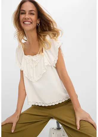 Top blouse en crêpe légère • ecru • Boutique bonprix