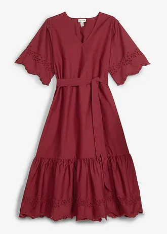 Robe midi 100% coton, Couleur: rouge rubis