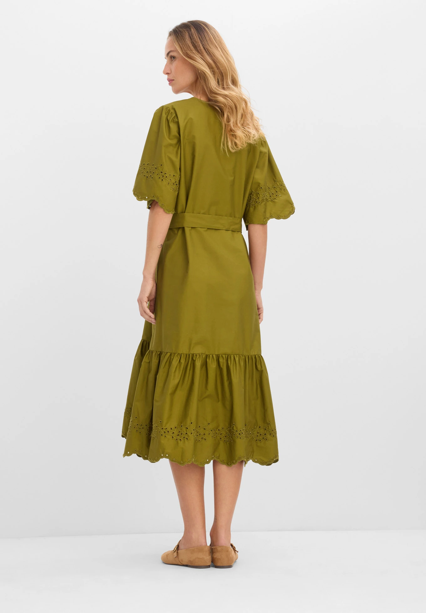 Midi jurk van puur katoen • natuurgroen • bonprix online shop