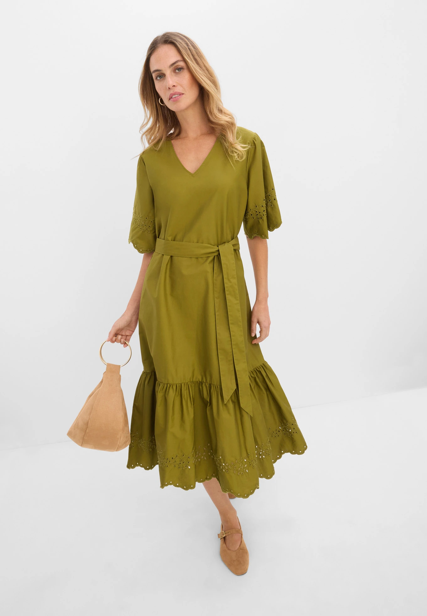 Robe midi 100% coton • vert nature • Boutique bonprix