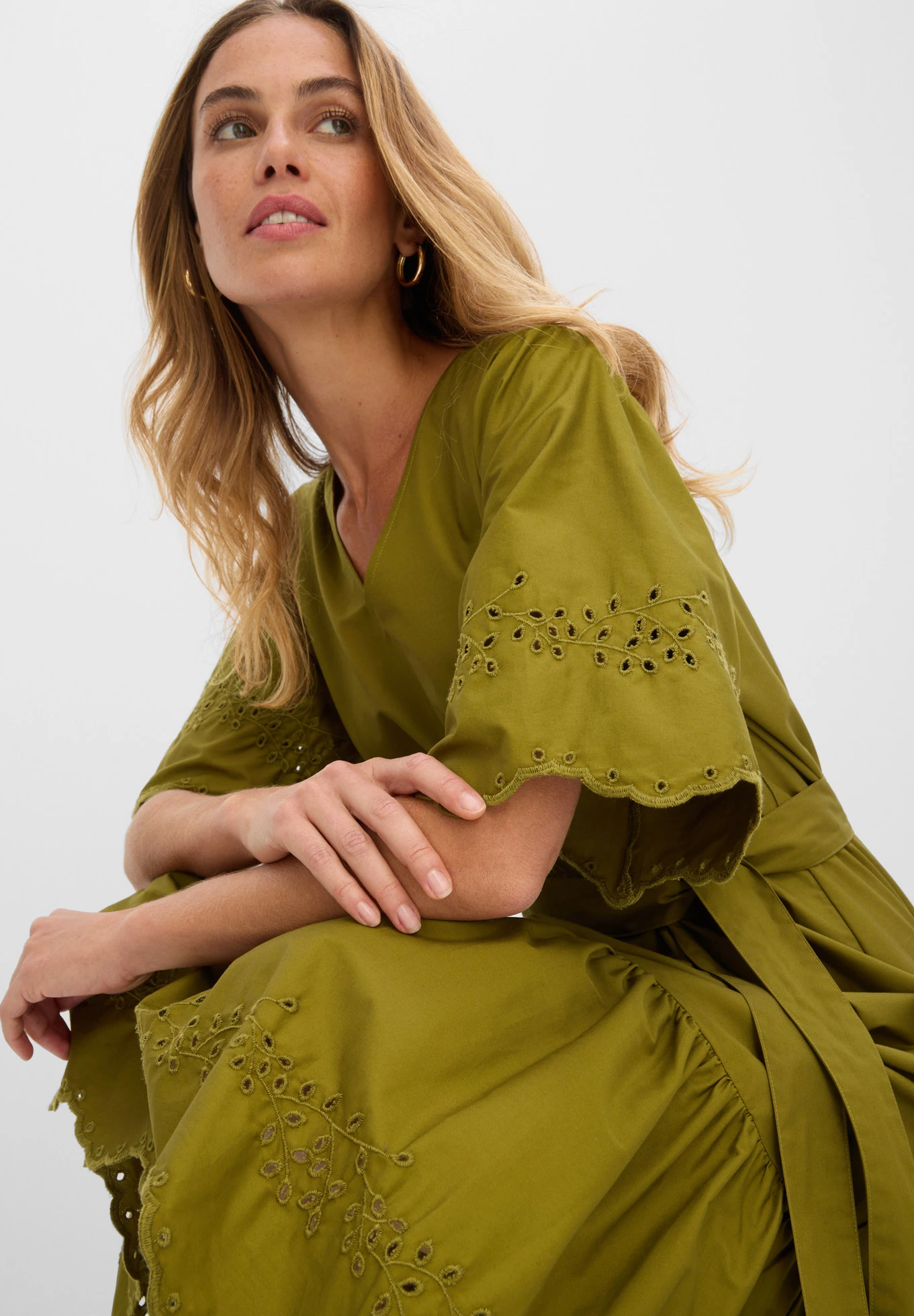 Midi jurk van puur katoen • natuurgroen • bonprix online shop