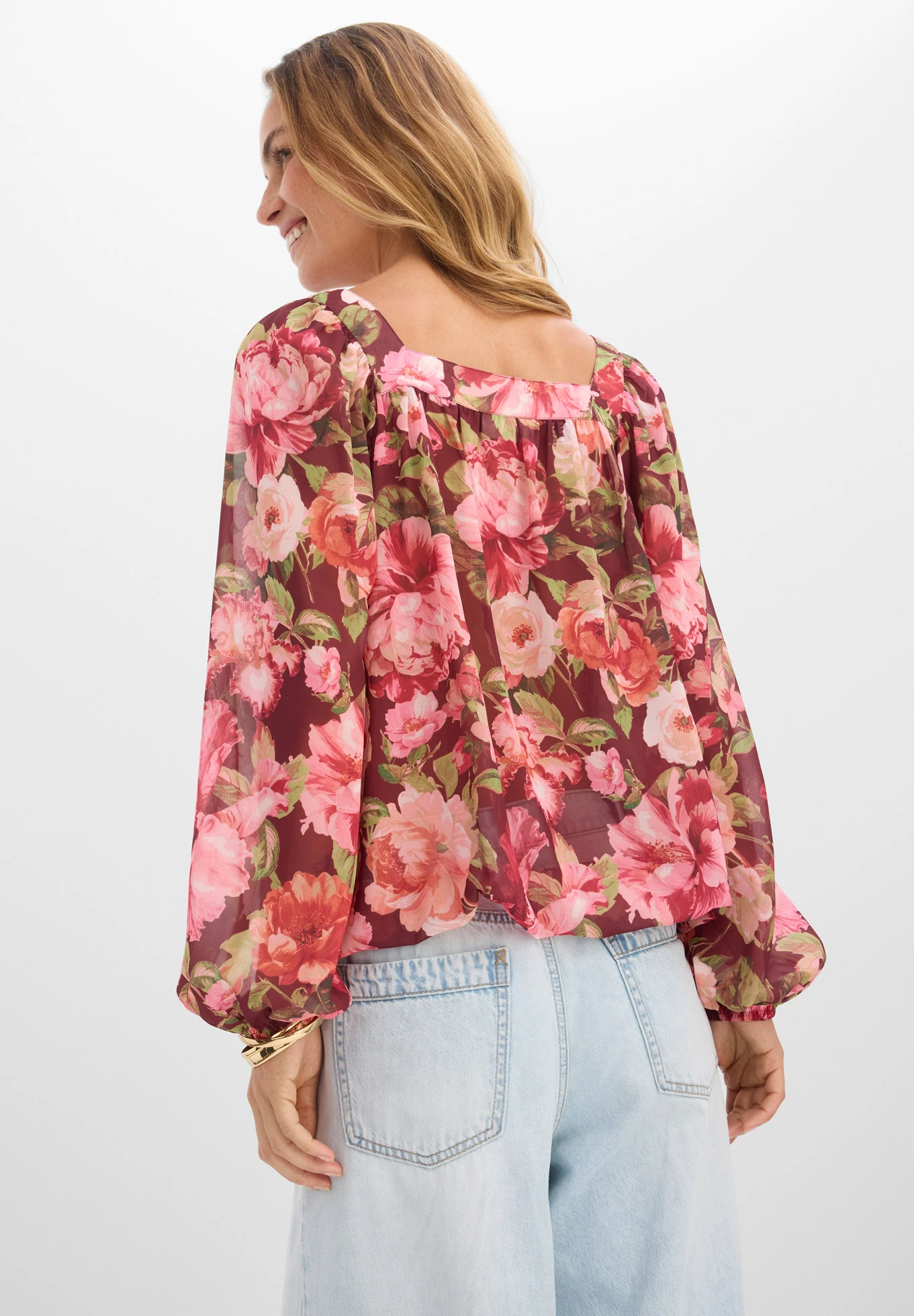 Blouse met ballonzoom • robijnrood gebloemd • bonprix online shop